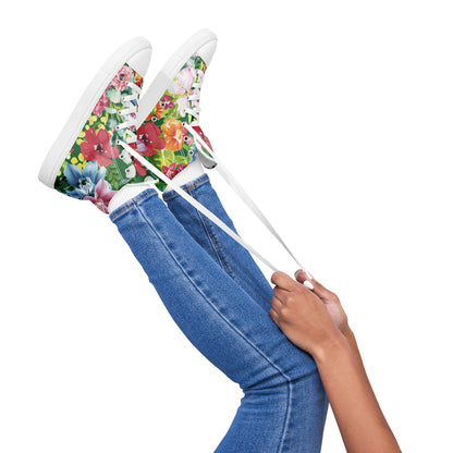 Bright Floral - Women’s high top canvas shoes