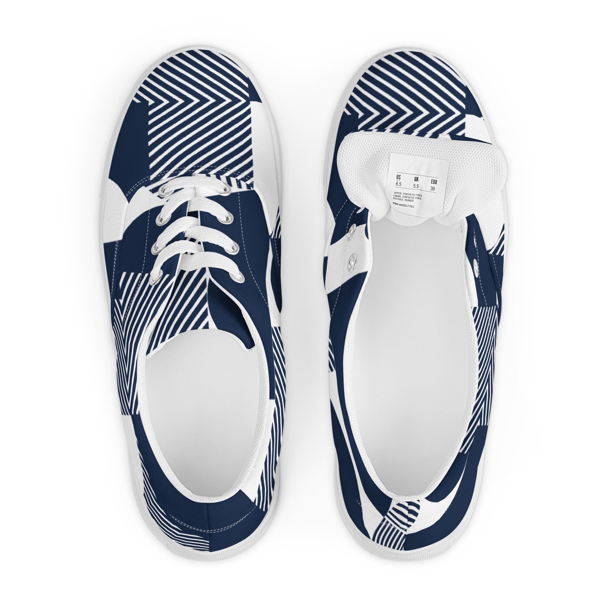 Blue Geometric - Women’s lace-up canvas shoes Womens Lace Up Canvas Shoes Printed Offshore