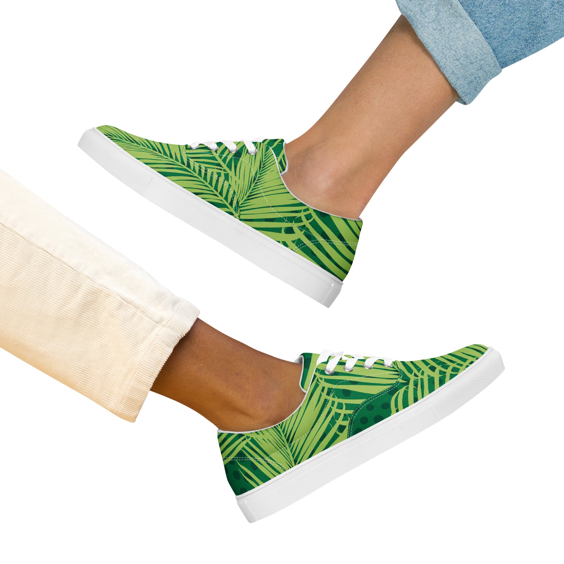 Palm Leaves - Women’s lace-up canvas shoes 12 Womens Lace Up Canvas Shoes Plants Printed Offshore