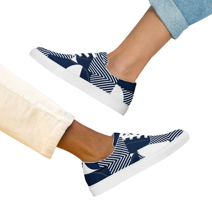 Blue Geometric - Women’s lace-up canvas shoes Womens Lace Up Canvas Shoes Printed Offshore