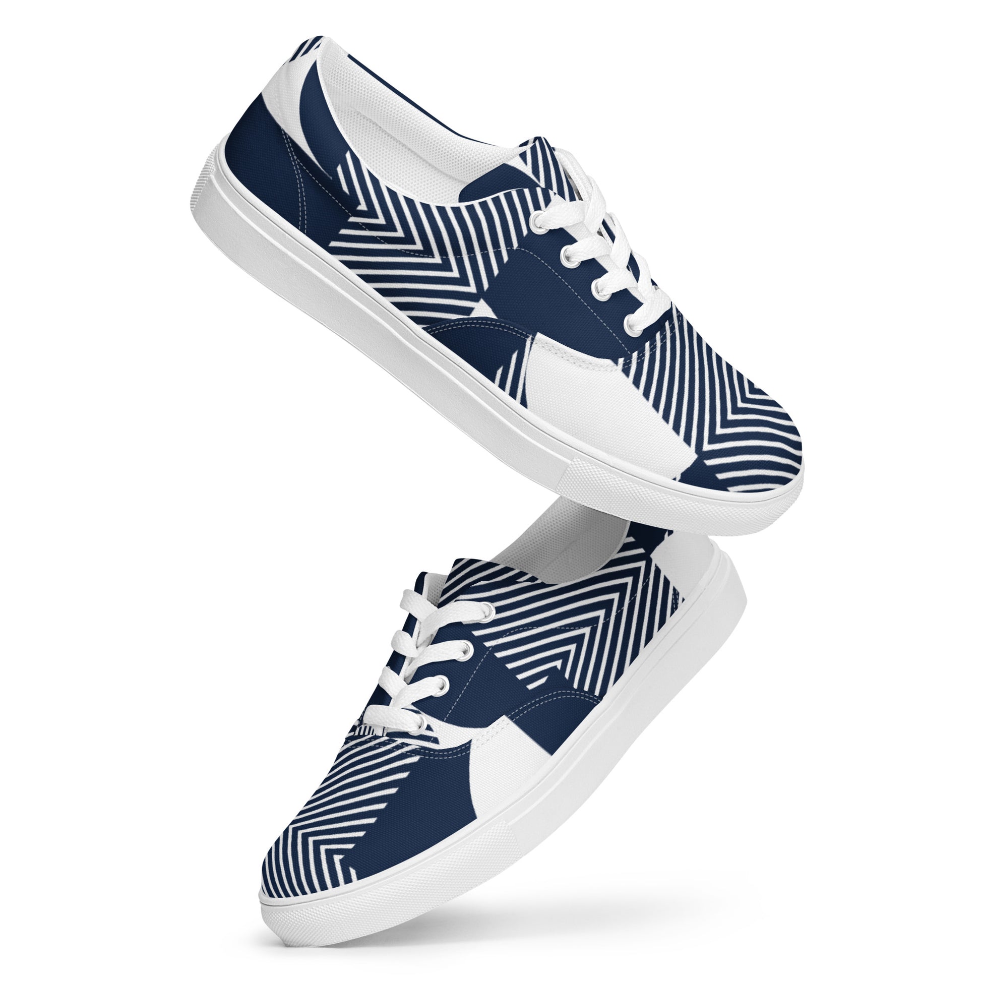 Blue Geometric - Women’s lace-up canvas shoes Womens Lace Up Canvas Shoes Printed Offshore