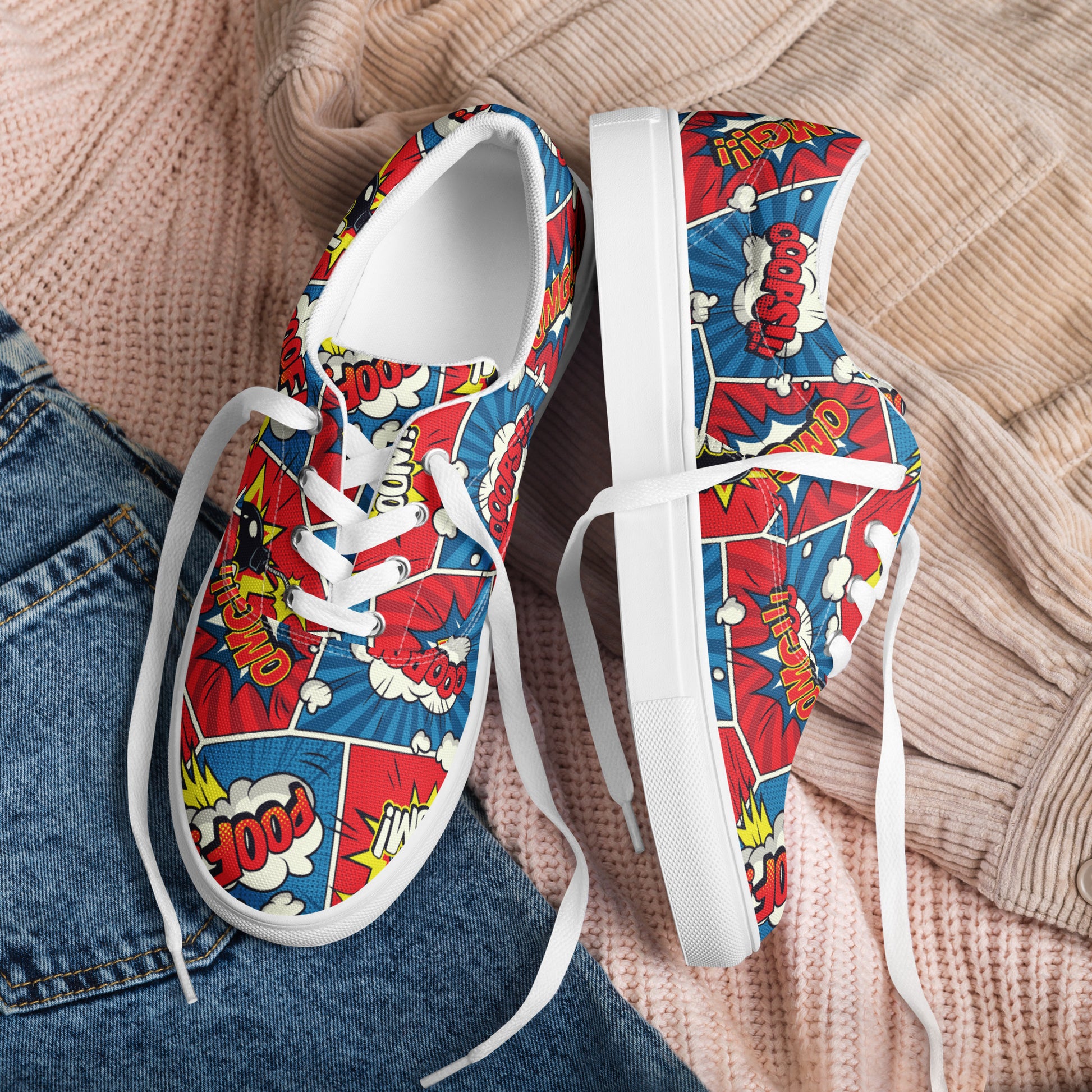 Comic Book - Women’s lace-up canvas shoes Womens Lace Up Canvas Shoes Printed Offshore