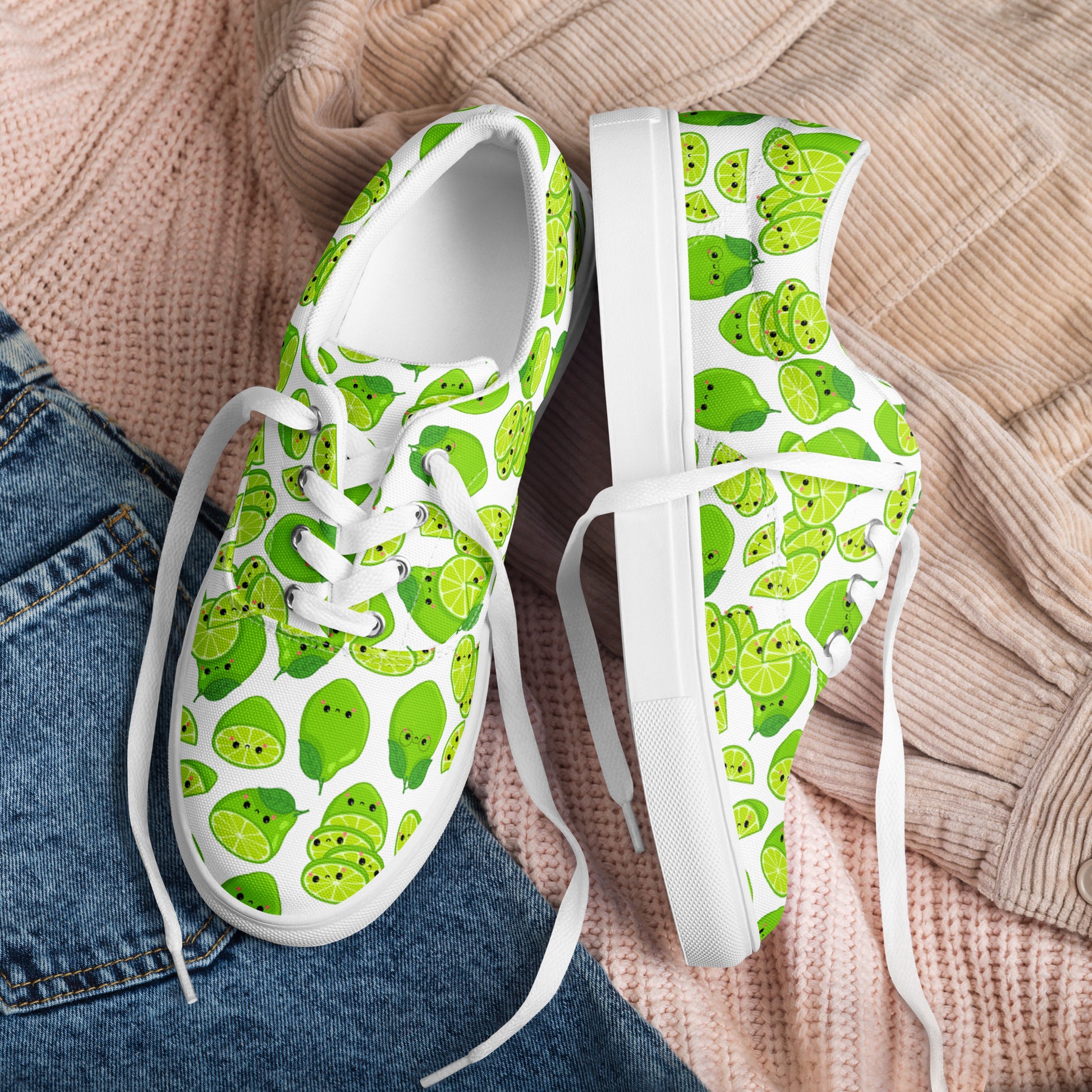 Cute Limes - Women’s lace-up canvas shoes Womens Lace Up Canvas Shoes food