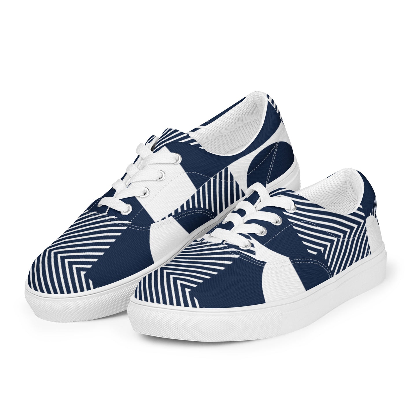 Blue Geometric - Women’s lace-up canvas shoes Womens Lace Up Canvas Shoes Printed Offshore