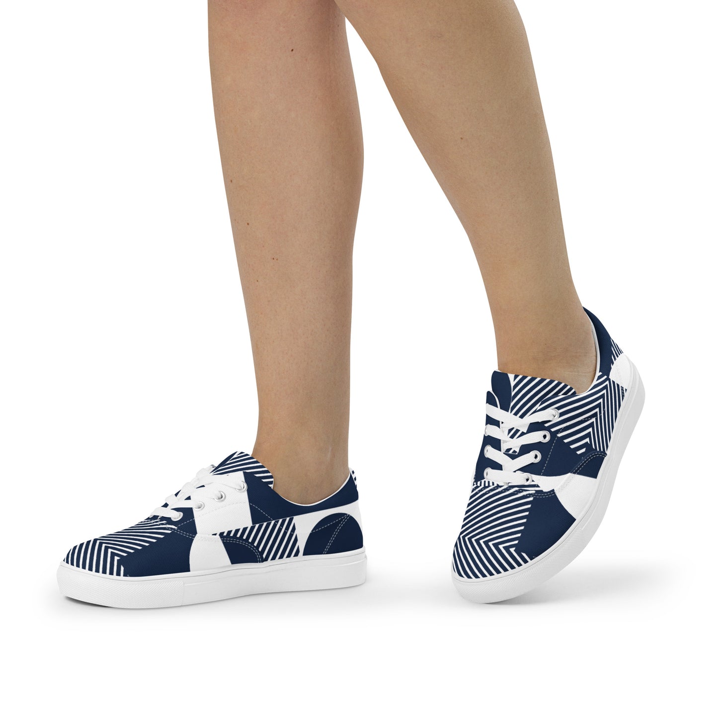 Blue Geometric - Women’s lace-up canvas shoes Womens Lace Up Canvas Shoes Printed Offshore