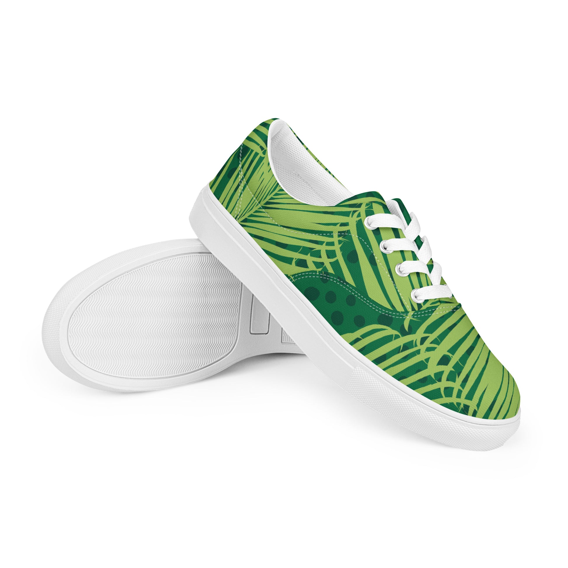 Palm Leaves - Women’s lace-up canvas shoes Womens Lace Up Canvas Shoes Plants Printed Offshore