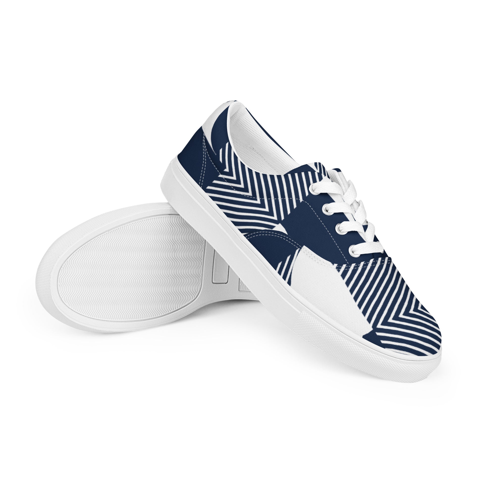 Blue Geometric - Women’s lace-up canvas shoes Womens Lace Up Canvas Shoes Printed Offshore