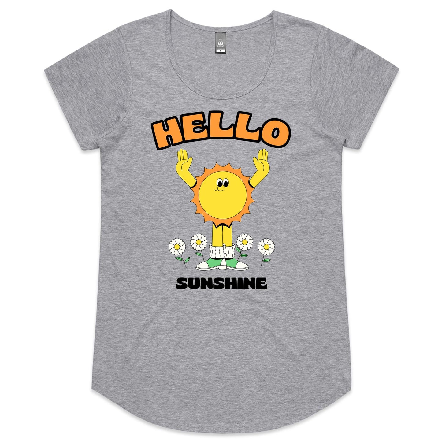 Hello Sunshine - Womens Scoop Neck T-Shirt Grey Marle Womens Scoop Neck T-shirt Retro Summer