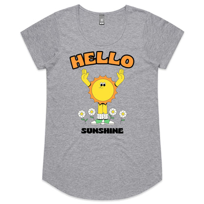 Hello Sunshine - Womens Scoop Neck T-Shirt Grey Marle Womens Scoop Neck T-shirt Retro Summer
