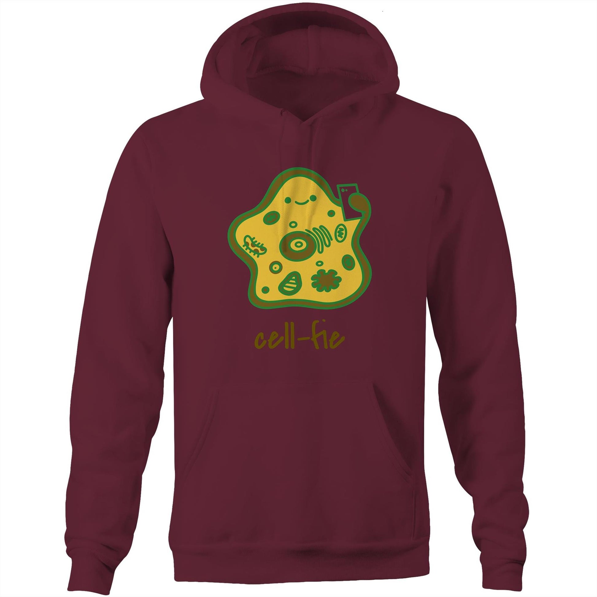 Cell-fie - Pocket Hoodie Sweatshirt Burgundy Hoodie Science
