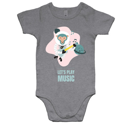 Let's Play Music - Baby Bodysuit Grey Marle Baby Bodysuit animal Dad Music Space