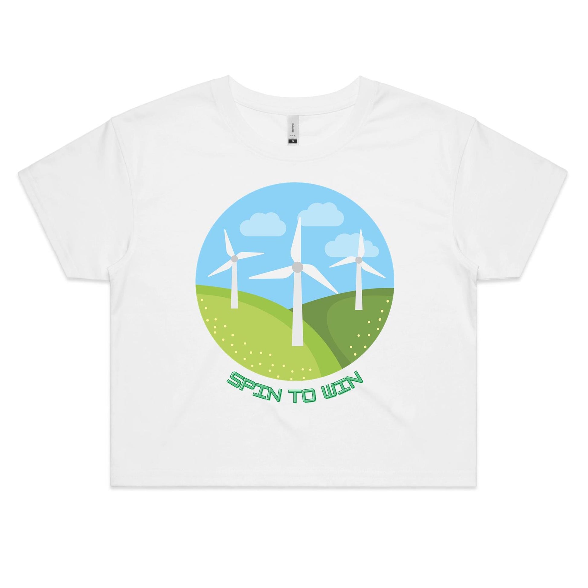 Spin To Win - Women's Crop Tee White Womens Crop Top Environment Womens