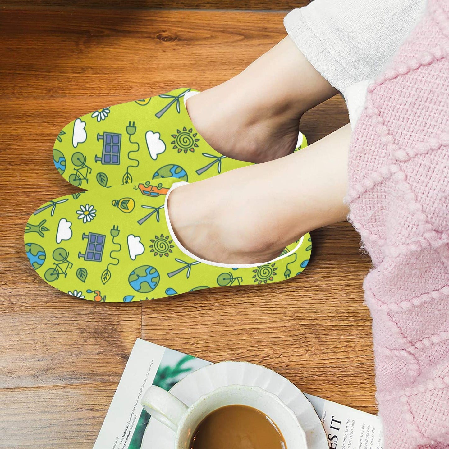 Go Green - Women's Non-Slip Cotton Slippers Women's Non-Slip Cotton Slippers Environment Printed Offshore