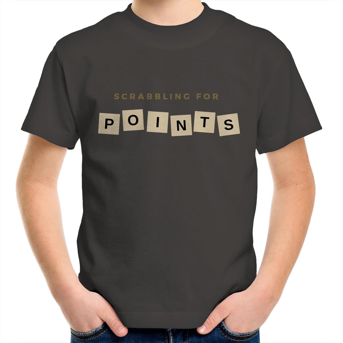 Scrabbling For Points - Kids Youth Crew T-Shirt Charcoal Kids Youth T-shirt Games