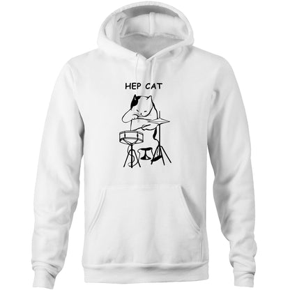 Hep Cat - Pocket Hoodie Sweatshirt White Hoodie animal Funny Mens Music Womens