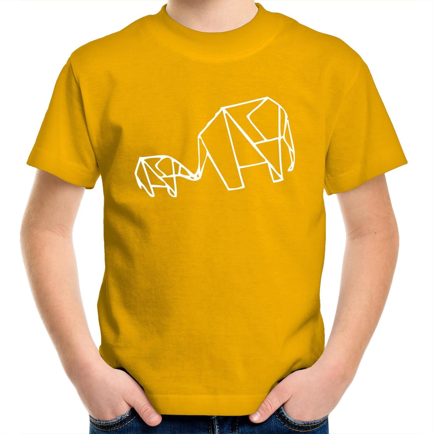 Origami Elephant - Kids Youth Crew T-Shirt Gold Kids Youth T-shirt animal