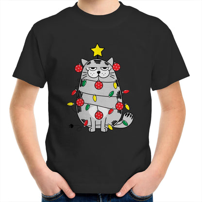 Christmas Cat - Kids Youth Crew T-Shirt Black Christmas Kids T-shirt Merry Christmas