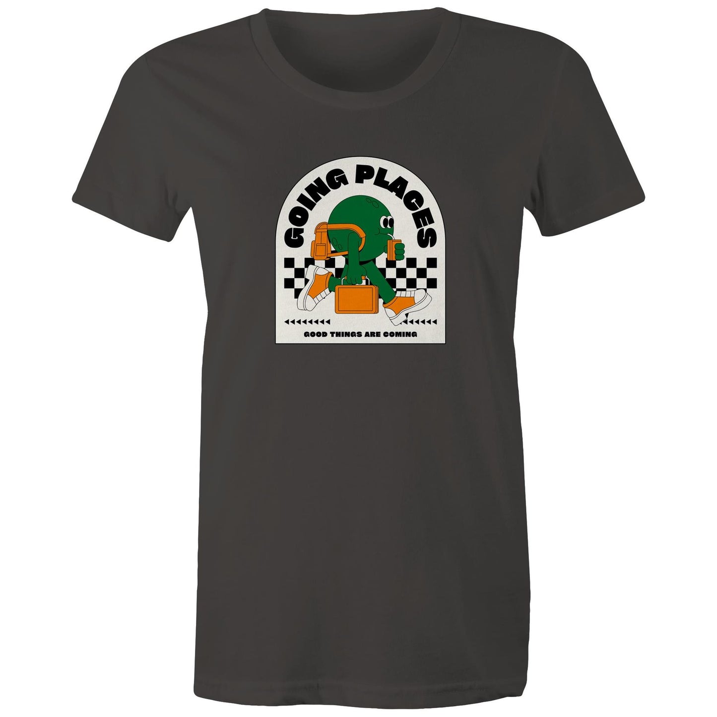 Going Places - Womens T-shirt Charcoal Womens T-shirt Retro