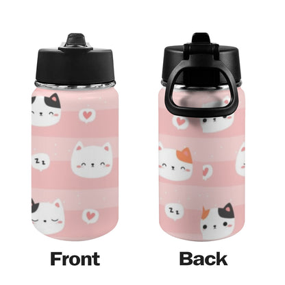 Pink Cats - Kids Water Bottle with Straw Lid (12 oz) Kids Water Bottle with Straw Lid