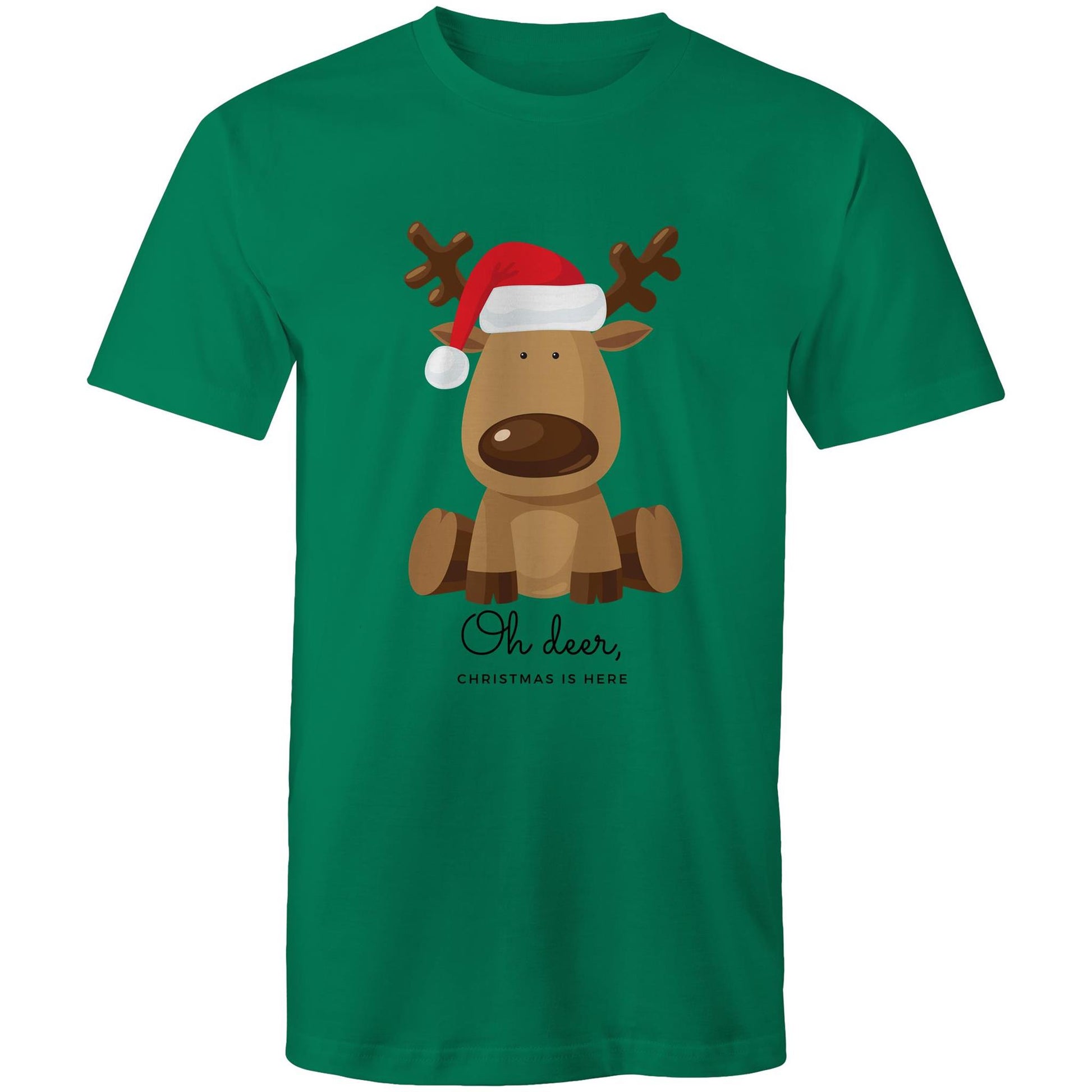 Oh Deer, Christmas Is Here - Mens T-Shirt Kelly Green Christmas Mens T-shirt Merry Christmas