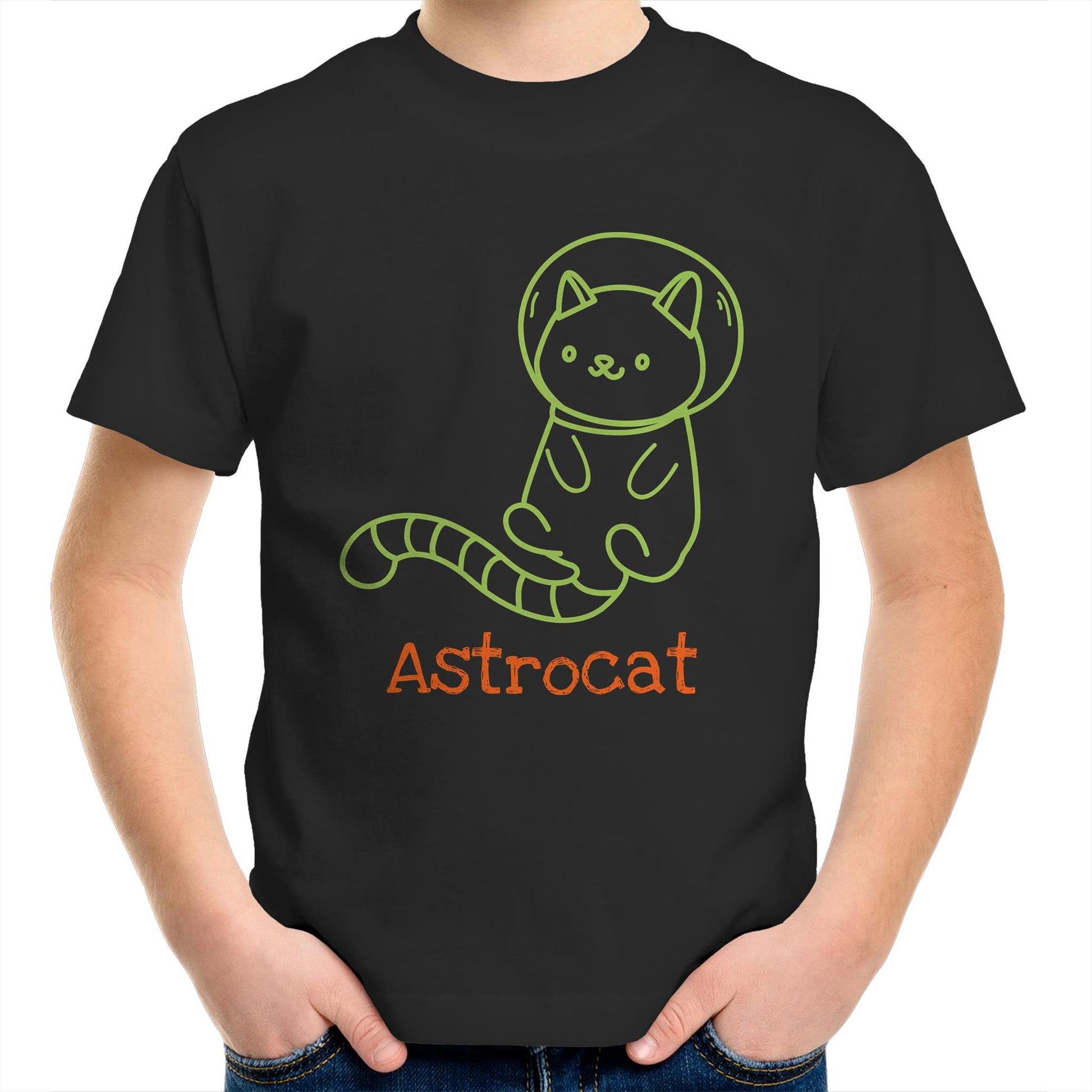 Astrocat - Kids Youth Crew T-Shirt Black Kids Youth T-shirt animal Funny Space