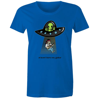 Guitarist Alien Abduction - Womens T-shirt Bright Royal Womens T-shirt Music Sci Fi