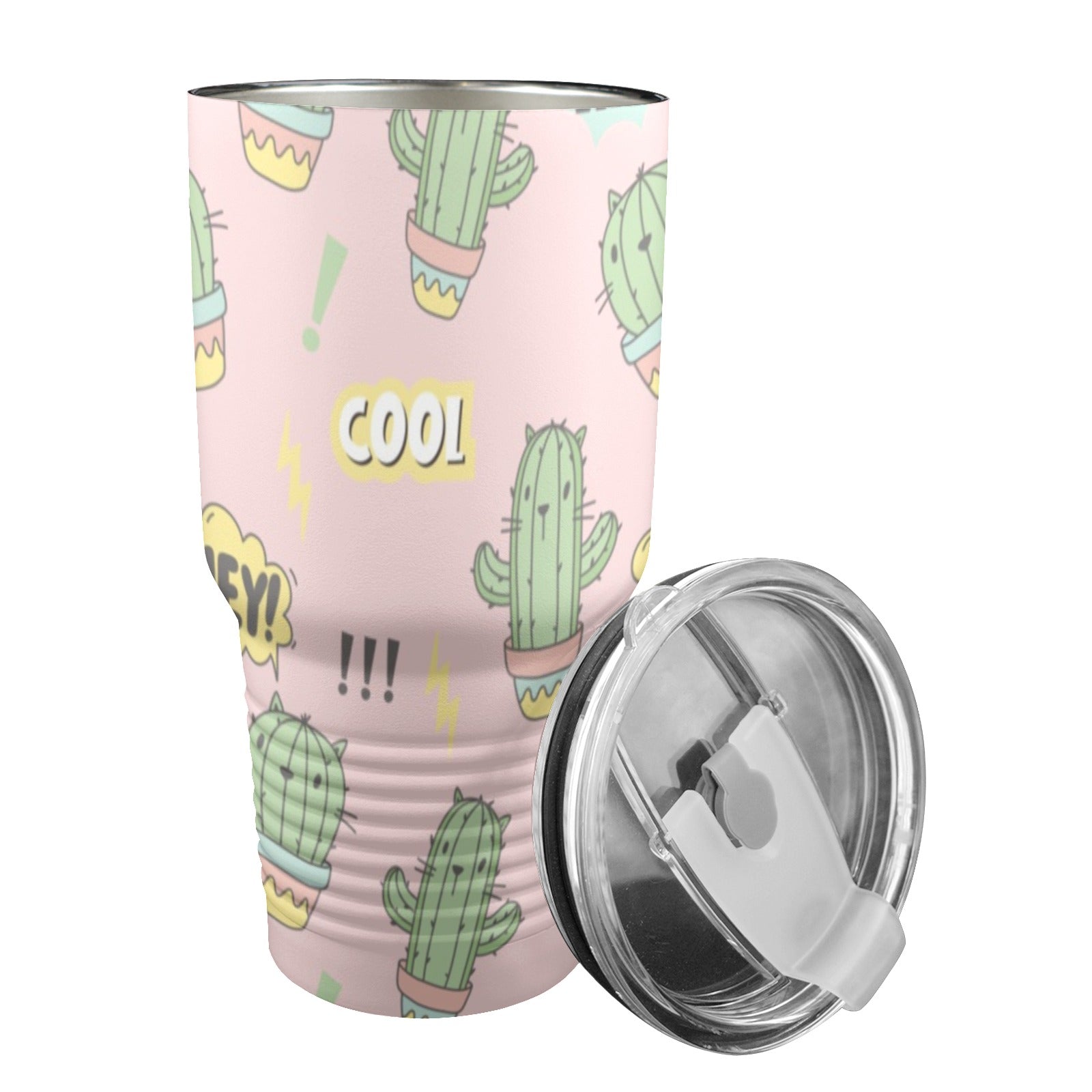 Cactus Cat - 30oz Insulated Stainless Steel Mobile Tumbler 30oz Insulated Stainless Steel Mobile Tumbler animal Plants Printed Offshore