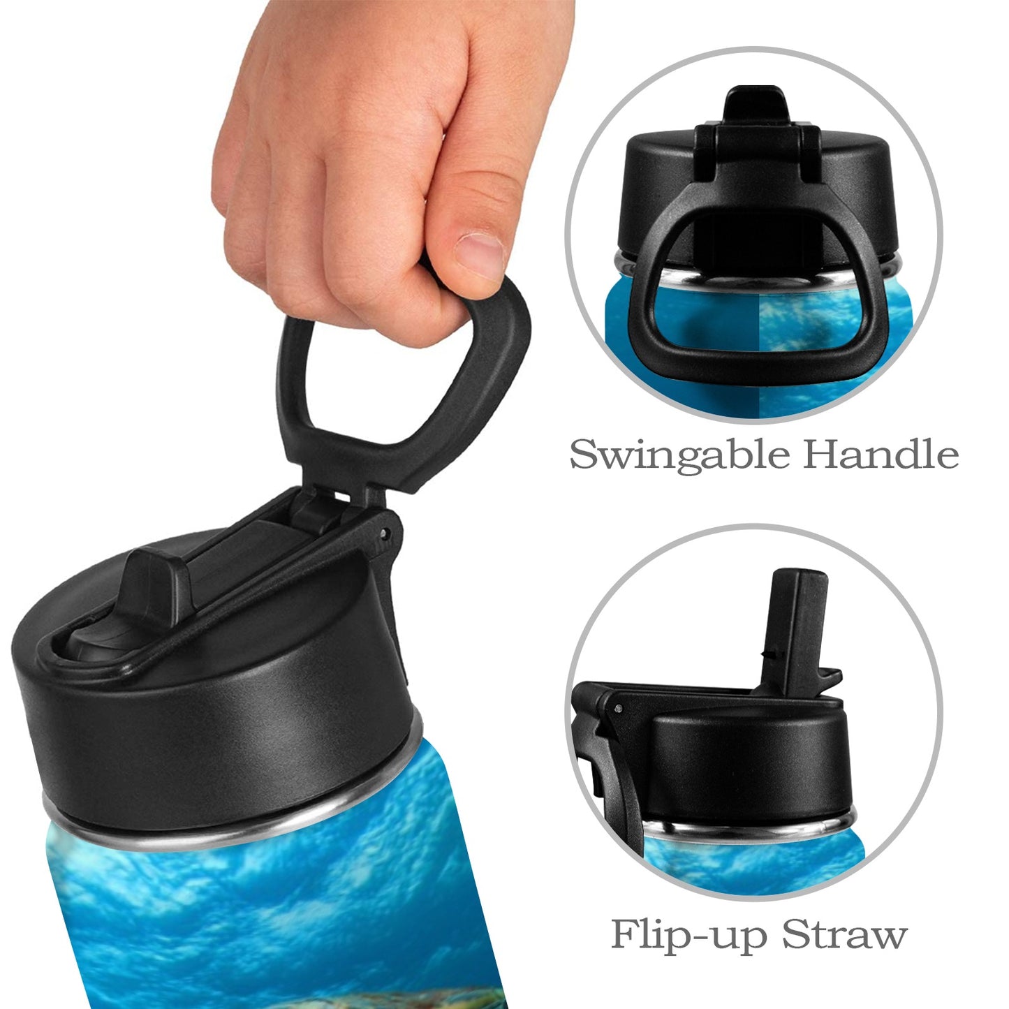 Underwater Sea Turtle - Kids Water Bottle with Straw Lid (12 oz) Kids Water Bottle with Straw Lid