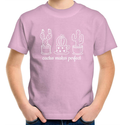 Cactus Makes Perfect - Kids Youth Crew T-Shirt Pink Kids Youth T-shirt Plants