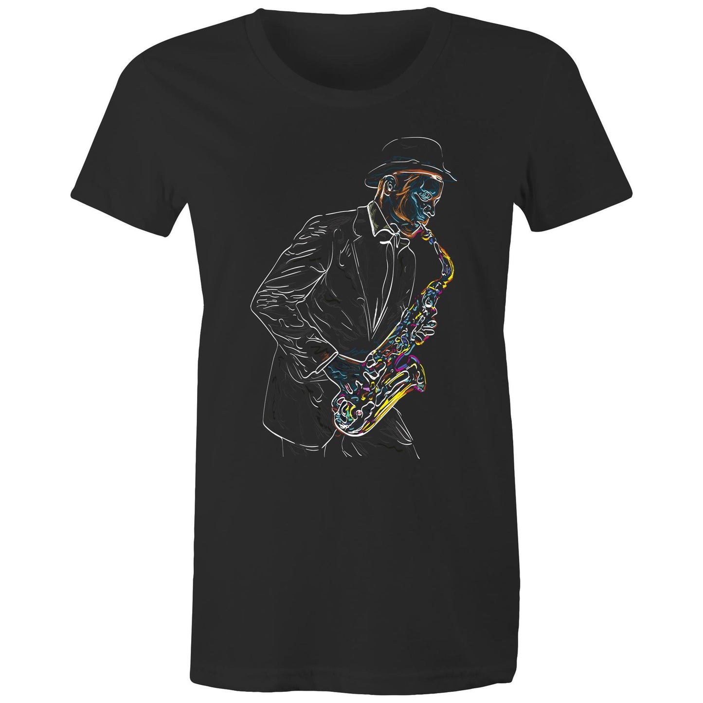 Saxophone - Womens T-shirt Black Womens T-shirt Music Womens