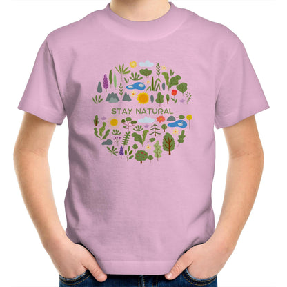 Stay Natural - Kids Youth Crew T-Shirt Pink Kids Youth T-shirt Environment Plants