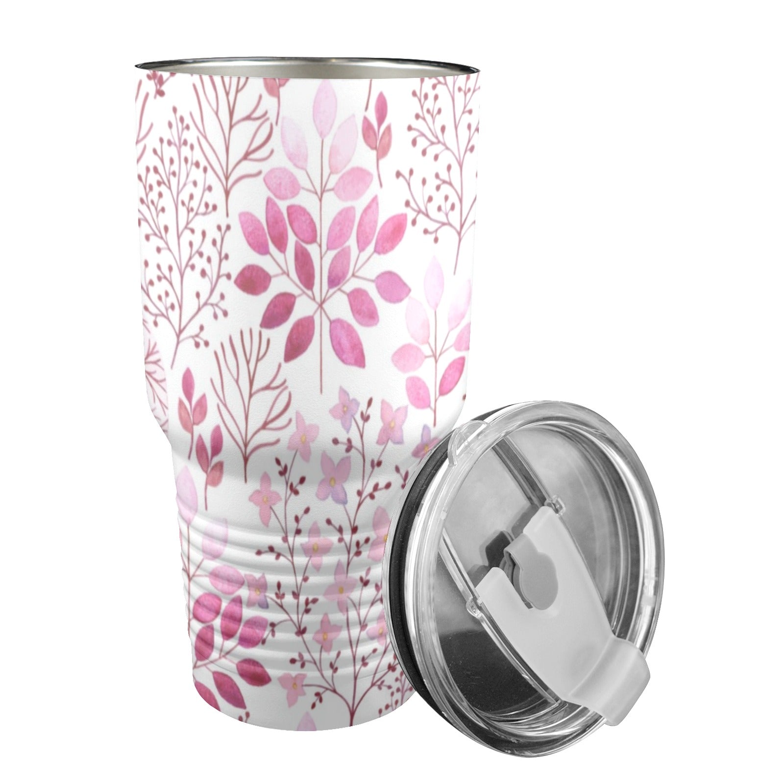 Pink Flowers - 30oz Insulated Stainless Steel Mobile Tumbler 30oz Insulated Stainless Steel Mobile Tumbler Plants