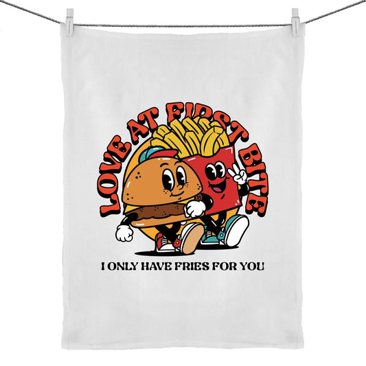 Love At First Bite, Burger And Fries - 50% Linen 50% Cotton Tea Towel Default Title Tea Towel Food