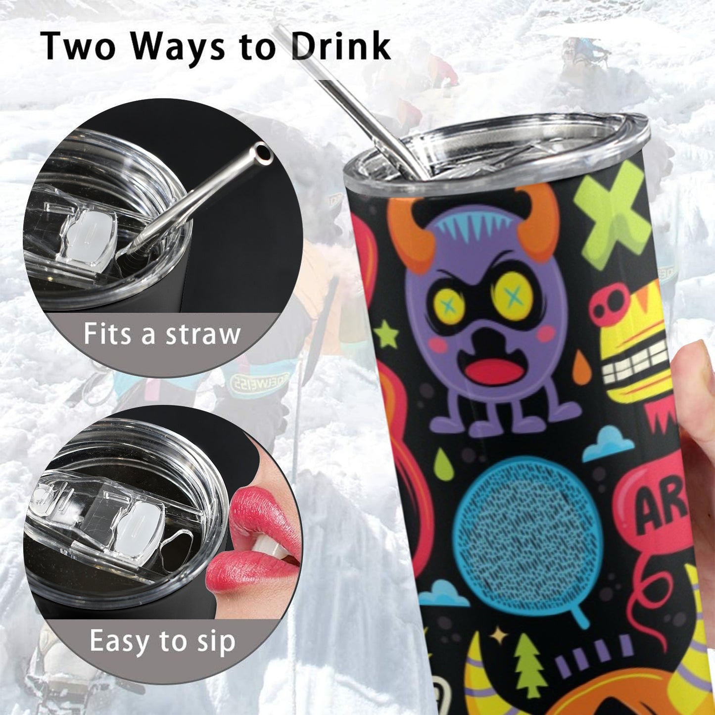 Monster Kids - 20oz Tall Skinny Tumbler with Lid and Straw 20oz Tall Skinny Tumbler with Lid and Straw