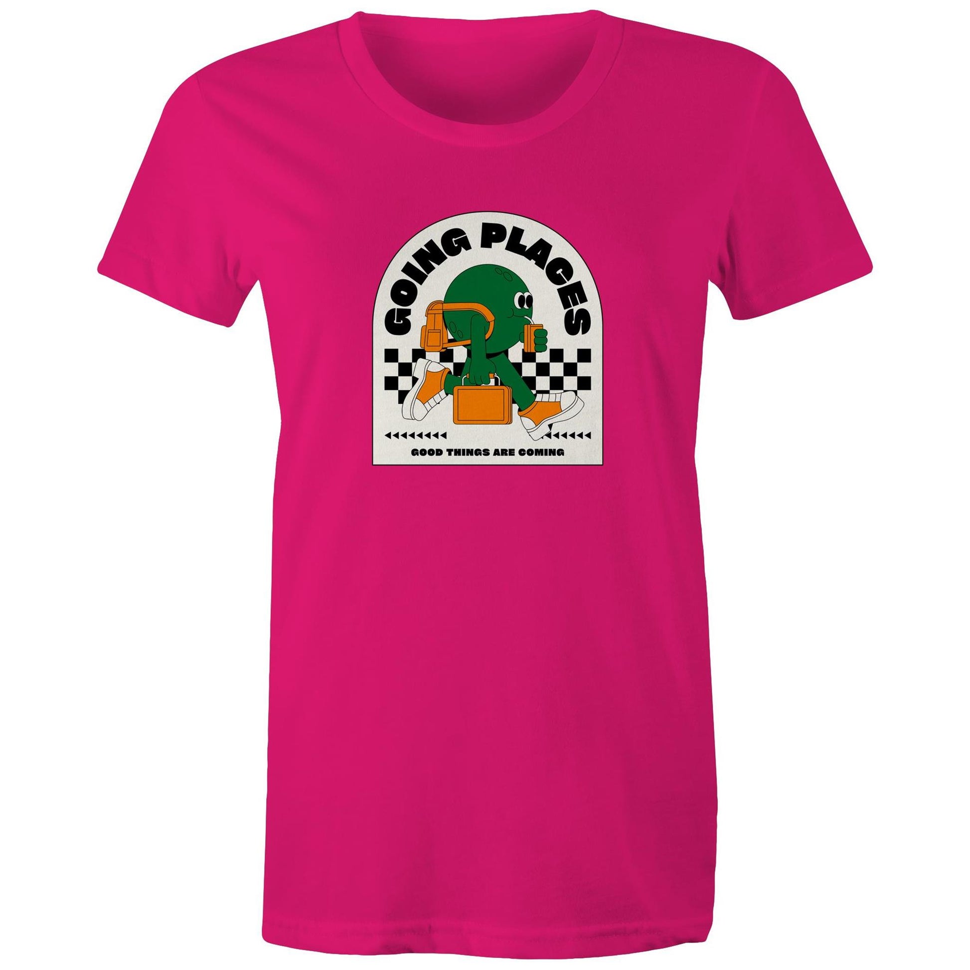 Going Places - Womens T-shirt Fuchsia Womens T-shirt Retro