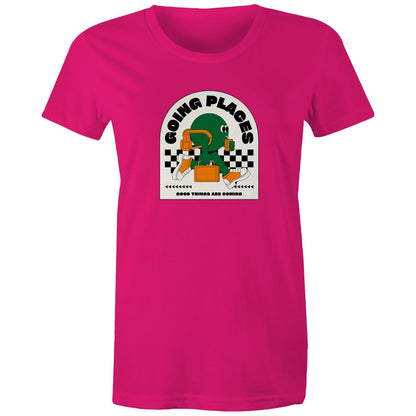 Going Places - Womens T-shirt Fuchsia Womens T-shirt Retro
