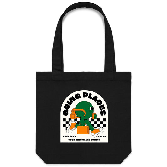 Going Places - Canvas Tote Bag Black One Size Tote Bag Retro