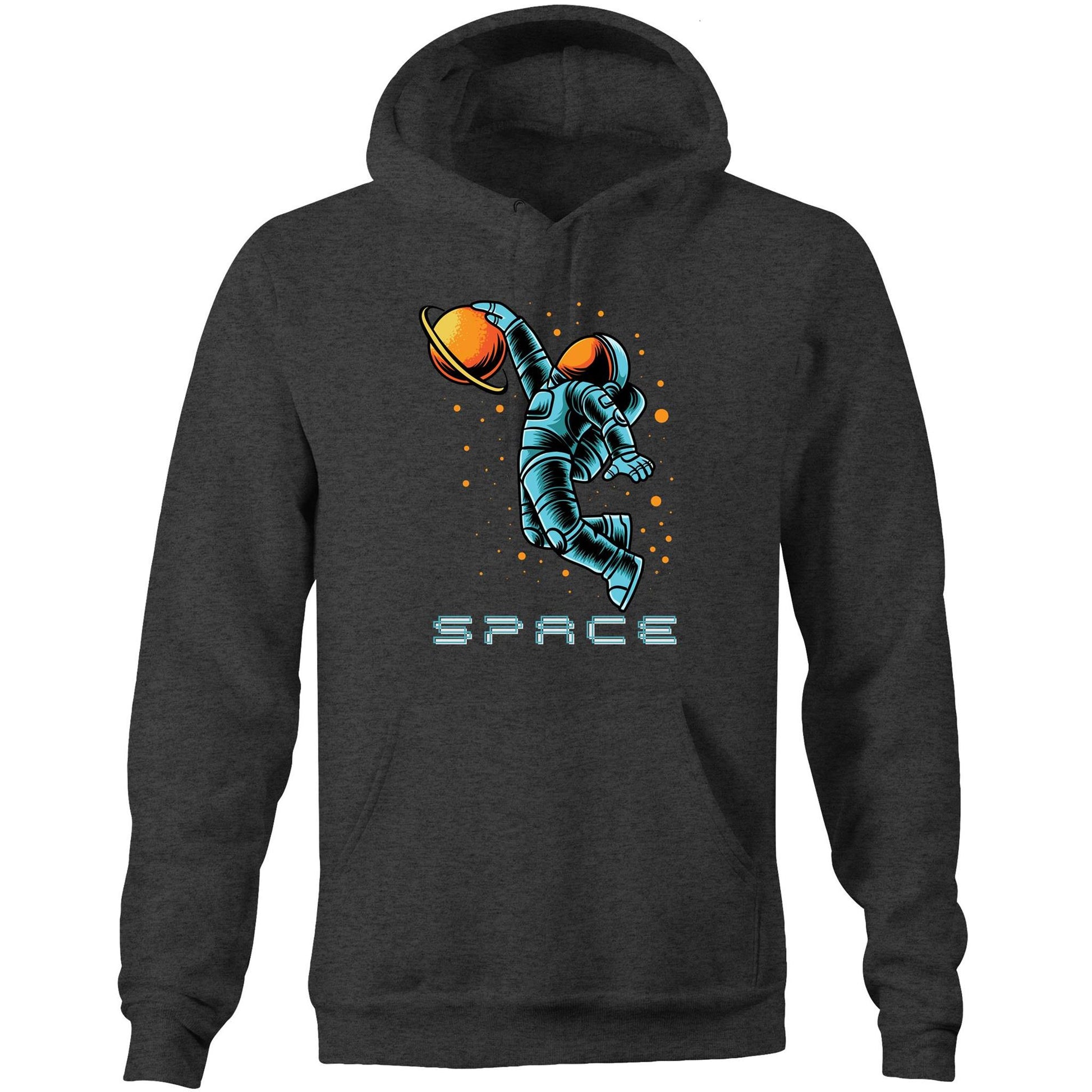 Astronaut Baksetball - Pocket Hoodie Sweatshirt Asphalt Marle Heavyweight Hoodie Space