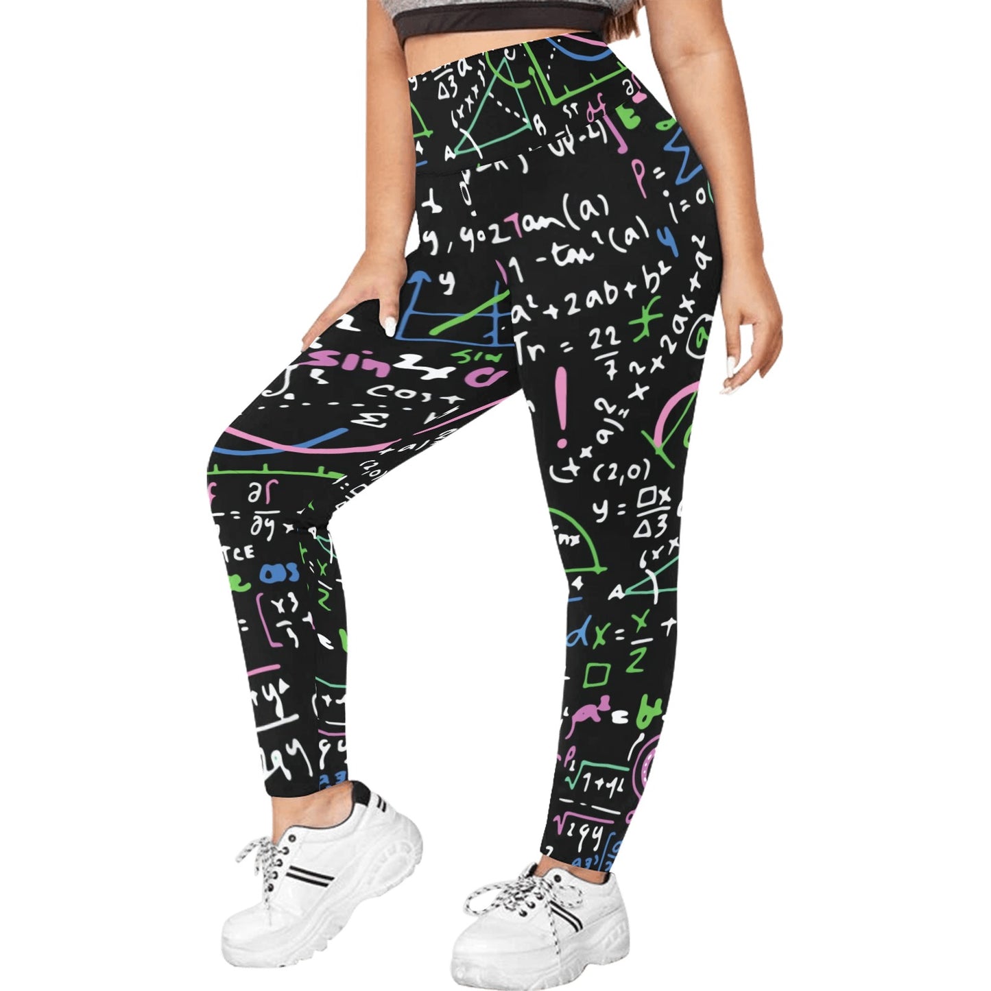 Equations In Green And Pink - Women's Plus Size High Waist Leggings Women's Plus Size High Waist Leggings Maths Science