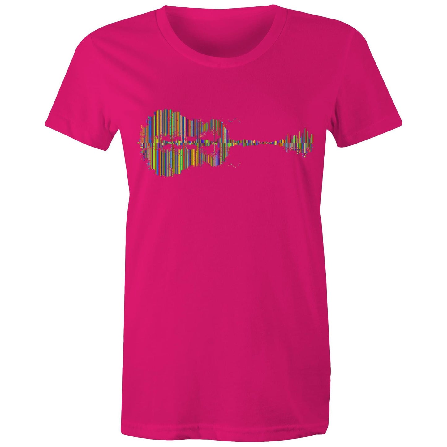 Guitar Reflection In Colour - Womens T-shirt Fuchsia Womens T-shirt Music
