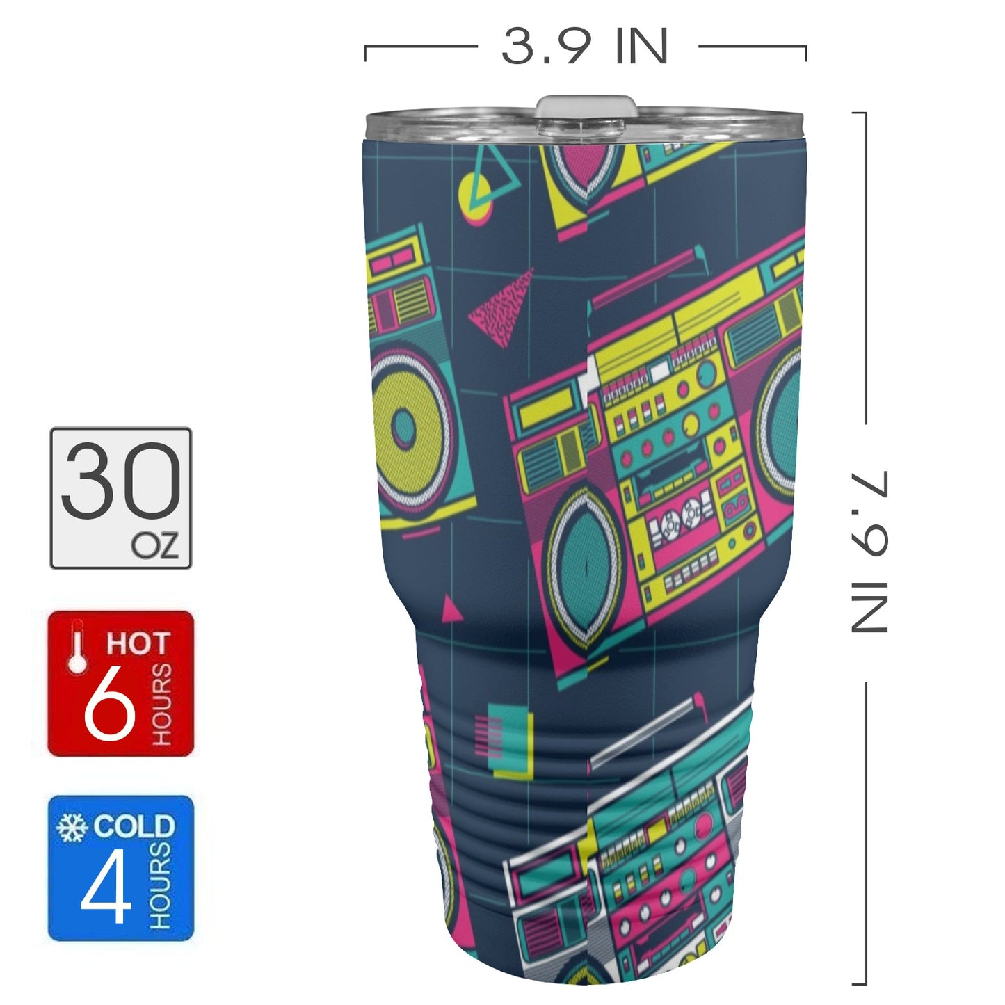 Boombox - 30oz Insulated Stainless Steel Mobile Tumbler 30oz Insulated Stainless Steel Mobile Tumbler Music Retro