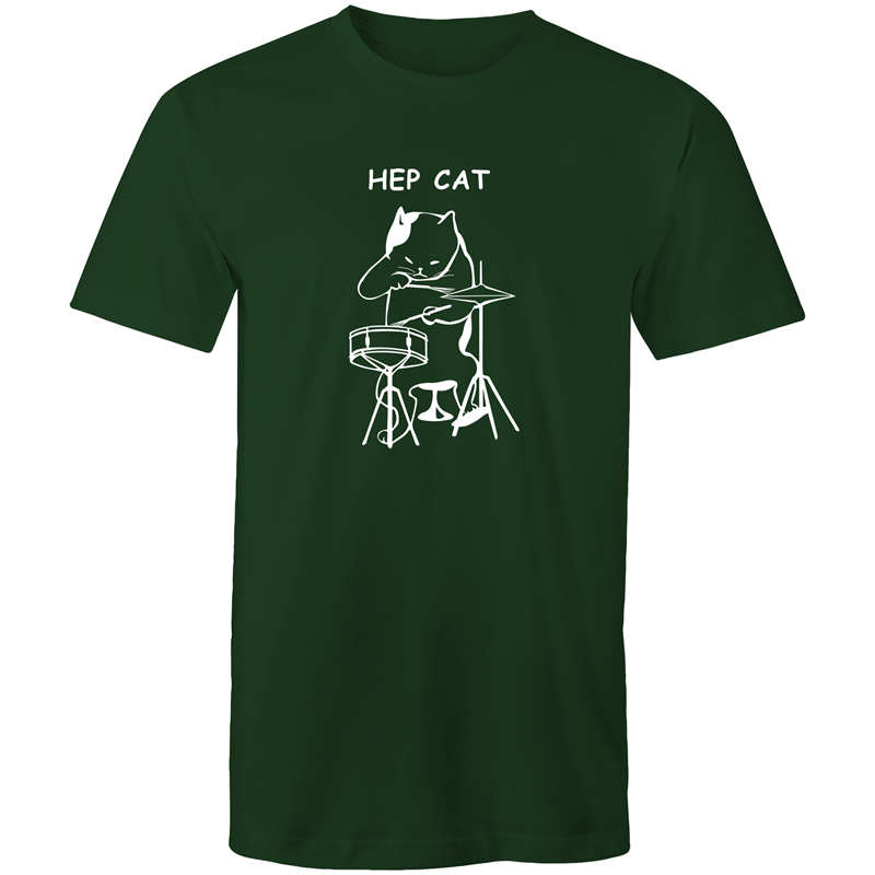 Hep Cat - Mens T-Shirt Forest Green Mens T-shirt Funny Mens Music