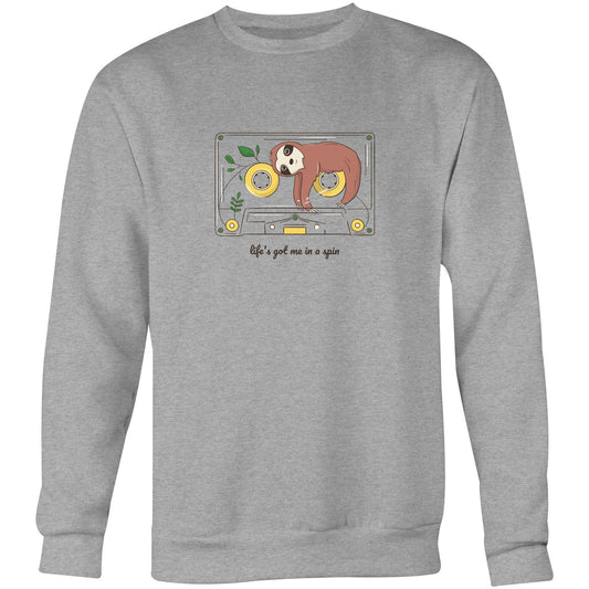 Cassette, Life's Got Me In A Spin - Crew Sweatshirt Grey Marle Sweatshirt animal Music Retro