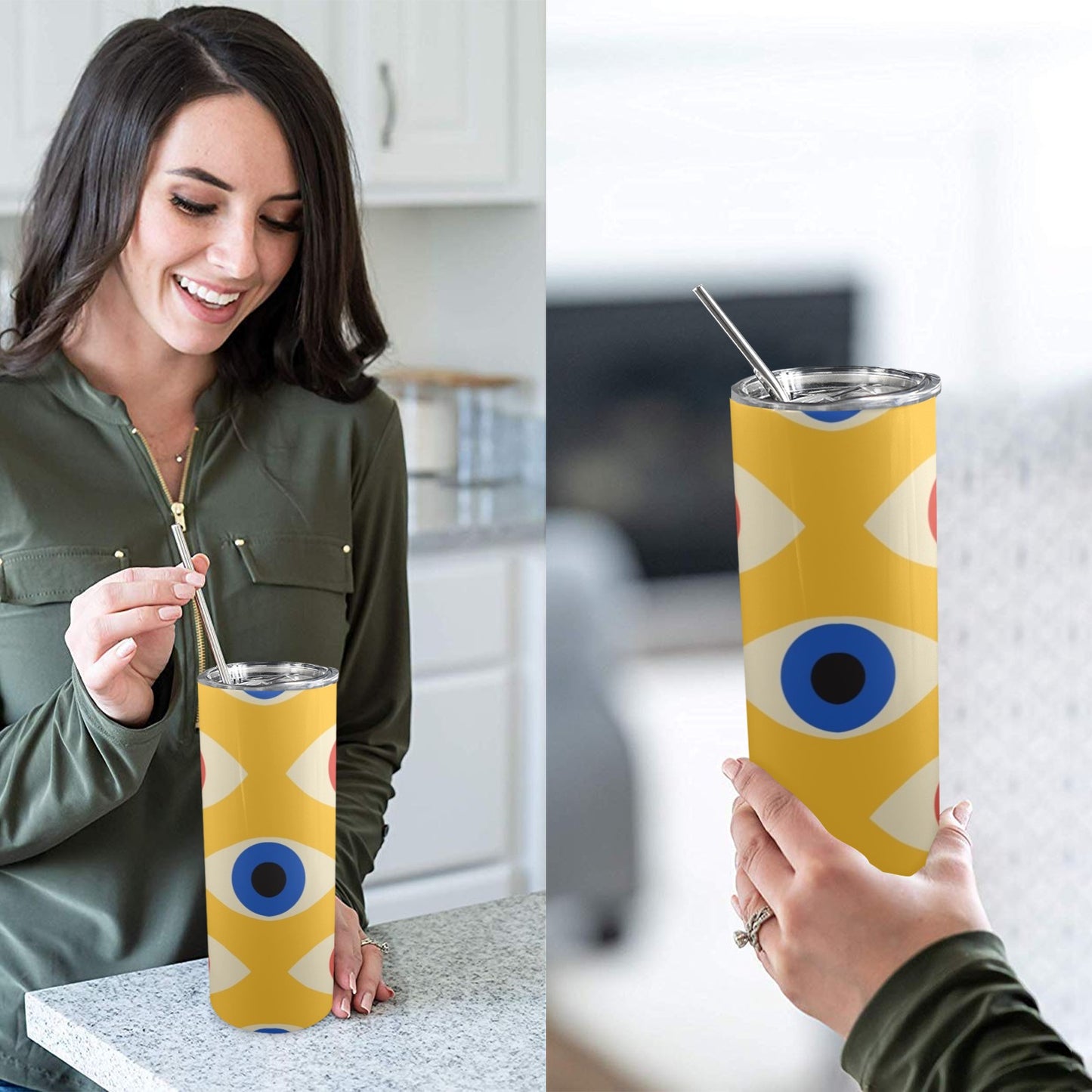 Eyes on Yellow - 20oz Tall Skinny Tumbler with Lid and Straw 20oz Tall Skinny Tumbler with Lid and Straw