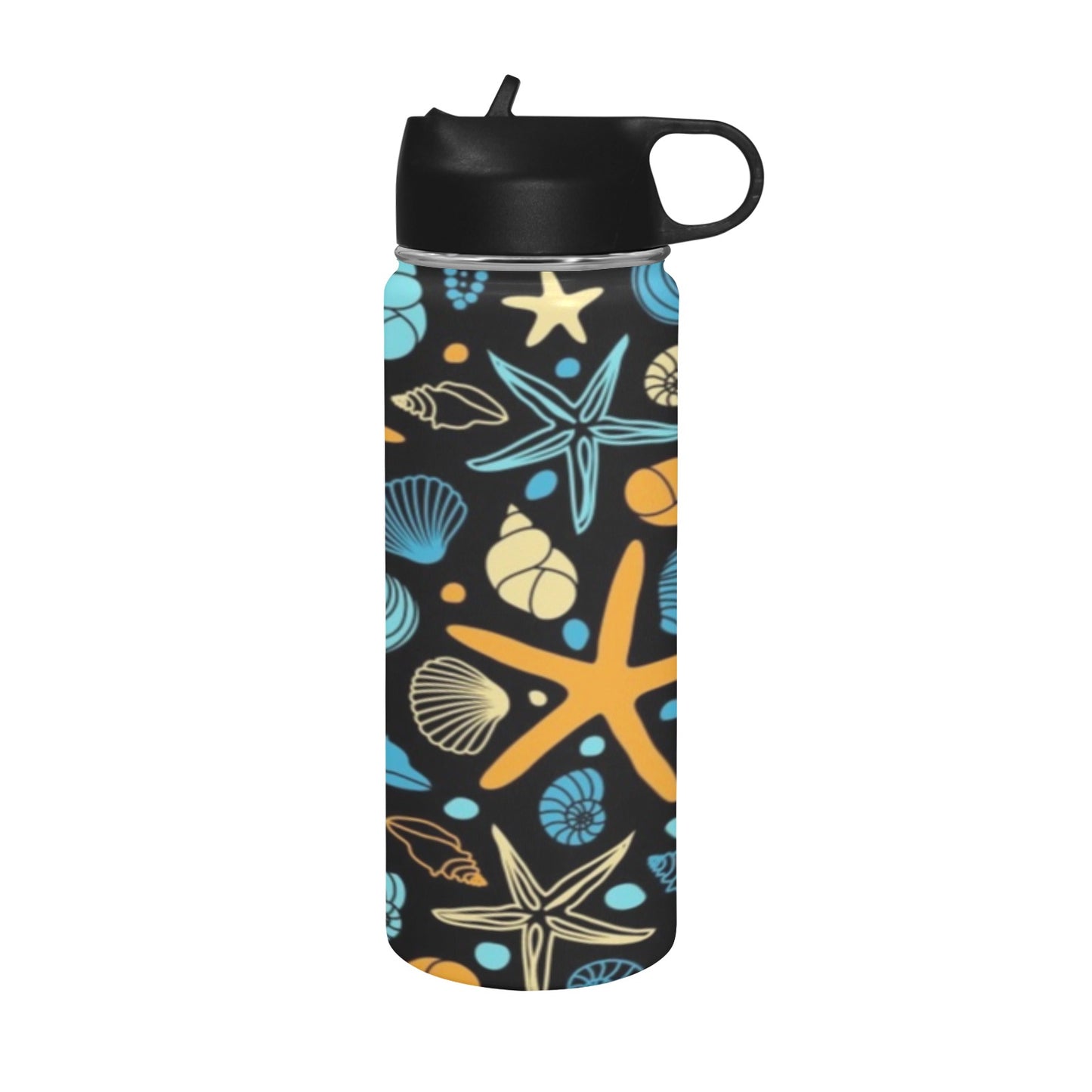 Starfish And Shells - Insulated Water Bottle with Straw Lid (18 oz) Insulated Water Bottle with Straw Lid Printed Offshore