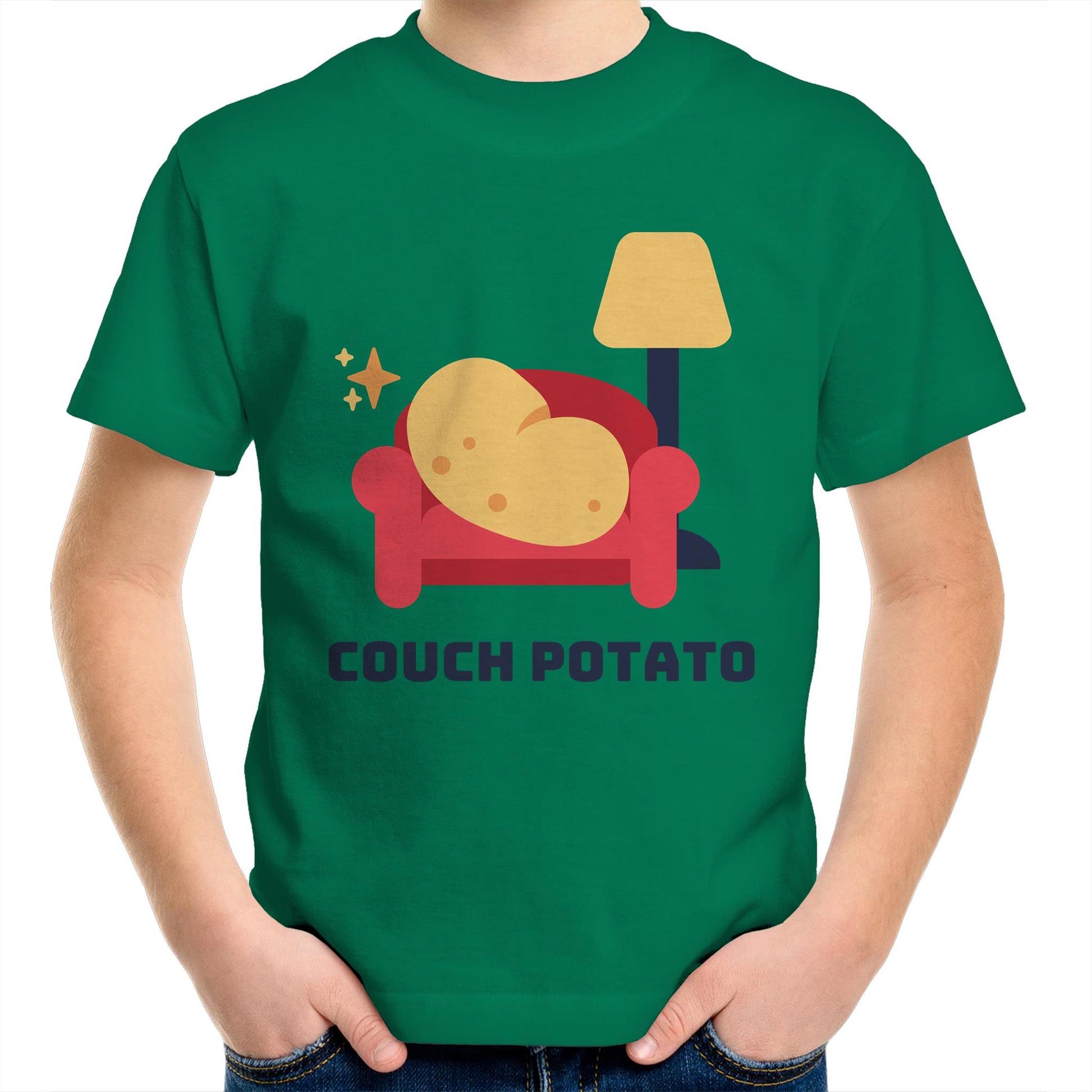 Couch Potato - Kids Youth Crew T-Shirt Kelly Green Kids Youth T-shirt Funny