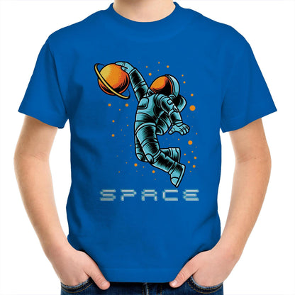 Astronaut Basketball - Kids Youth Crew T-Shirt Bright Royal Kids Youth T-shirt Space
