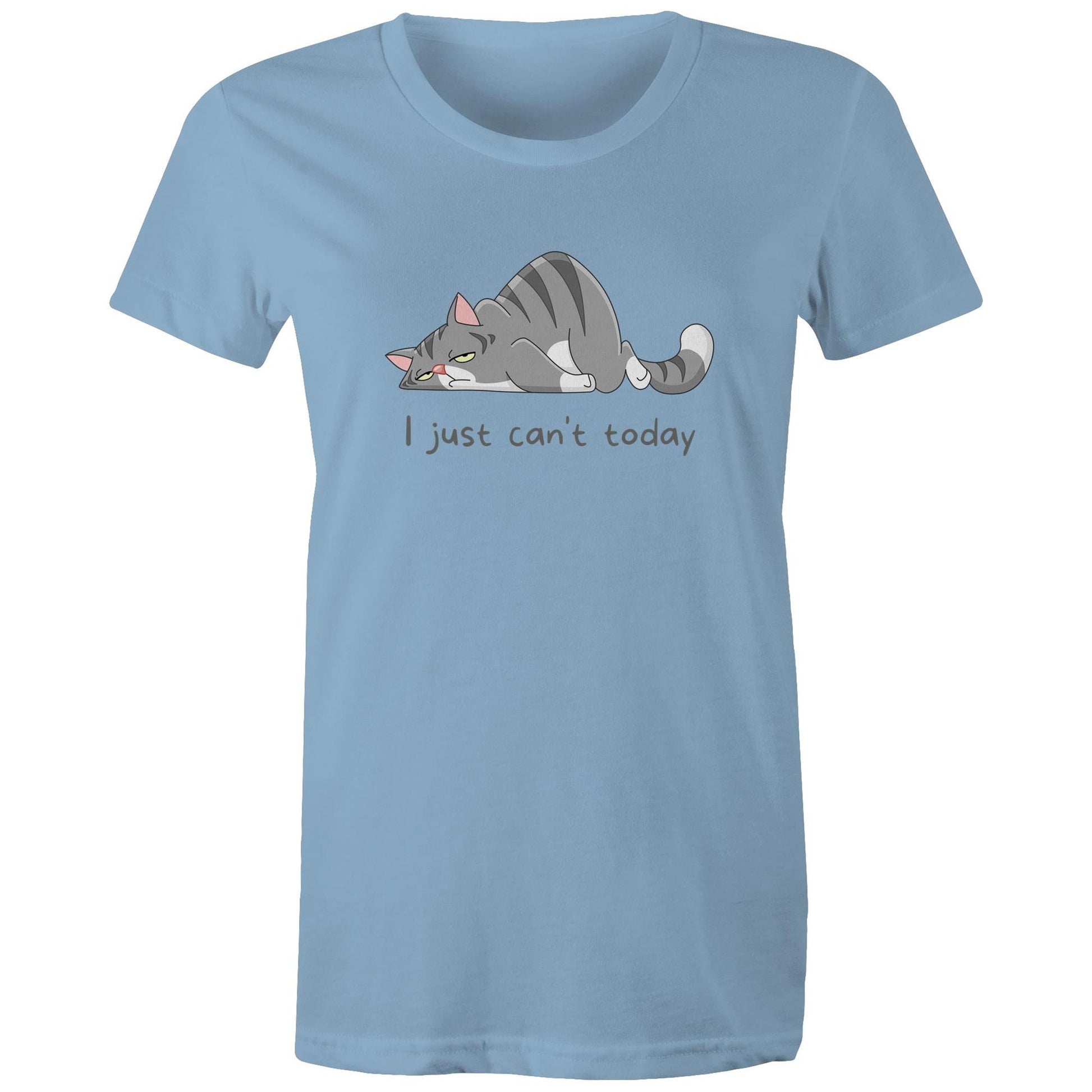 Cat, I Just Can't Today - Womens T-shirt Carolina Blue Womens T-shirt animal