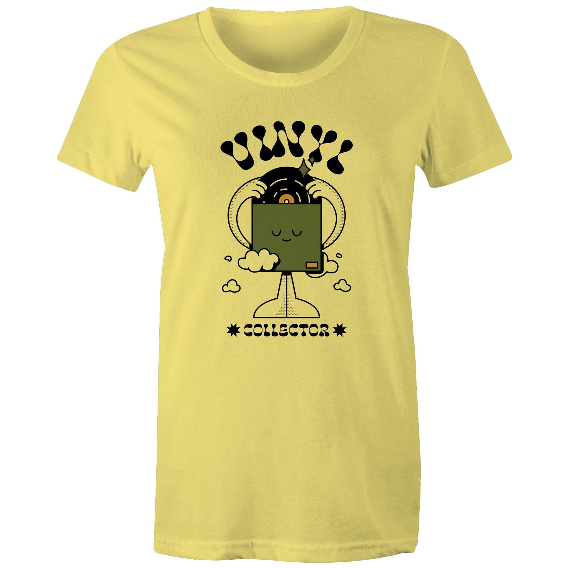 Vinyl Collector - Womens T-shirt Yellow Womens T-shirt Music Retro