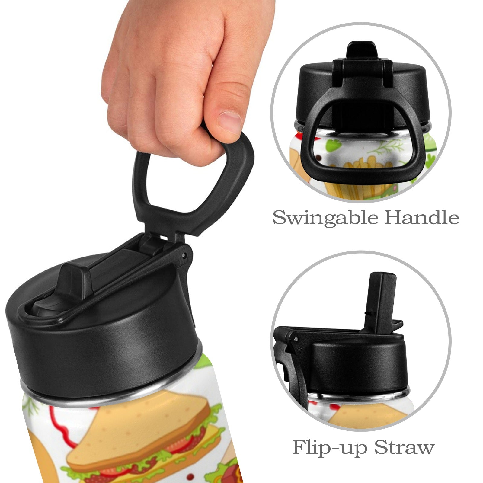 Snack Time - Kids Water Bottle with Straw Lid (12 oz) Kids Water Bottle with Straw Lid